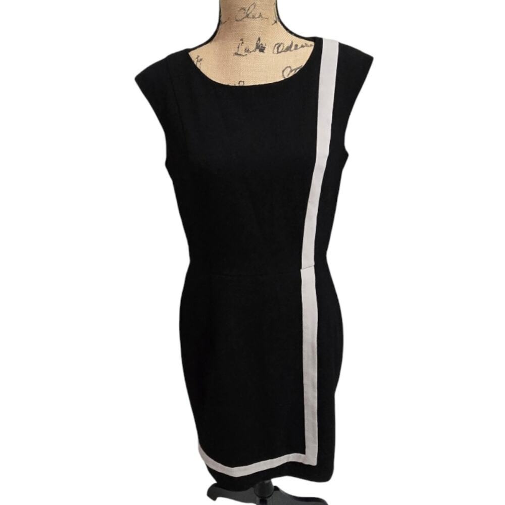 Calvin Klein Career Sheath Elegant Black Dress with Grey Trim Size 10‎